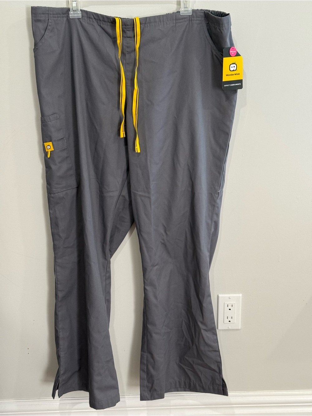 New WonderWink 2XL Gray Scrub Pants with Yellow Drawstring 141